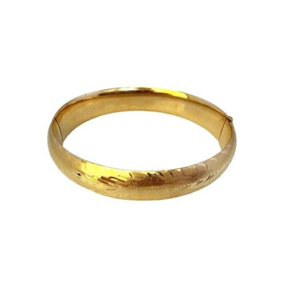 Estate 14kt Gold Brushed & Etched Hinged Bangle Bracelet (A5533) - Picture 6 of 8